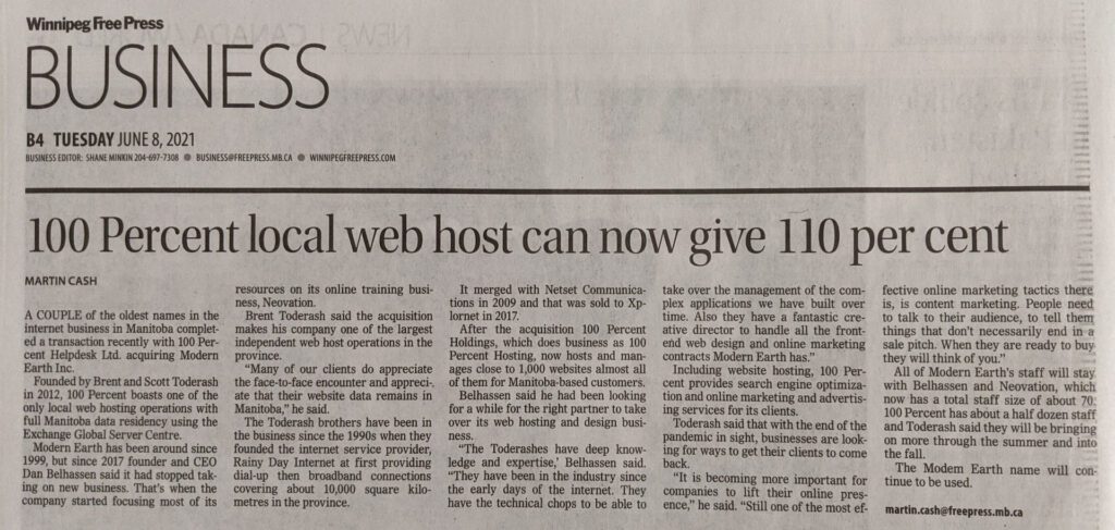 winnipeg free press article about modern earth